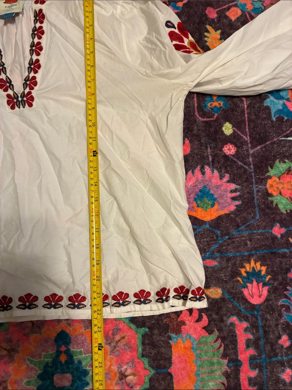 FARM Rio White Peasant Blouse with Red & Navy Embroidery - Picture 4 of 4